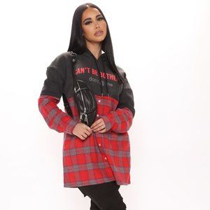 Fashion Nova Don't At Me Plaid Hoodie - Red/combo Size Large